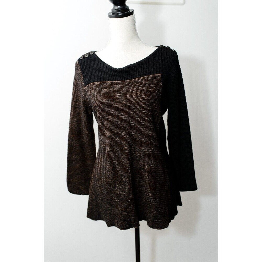 NIC & ZOE Black Brown Color Block Sweater Size L